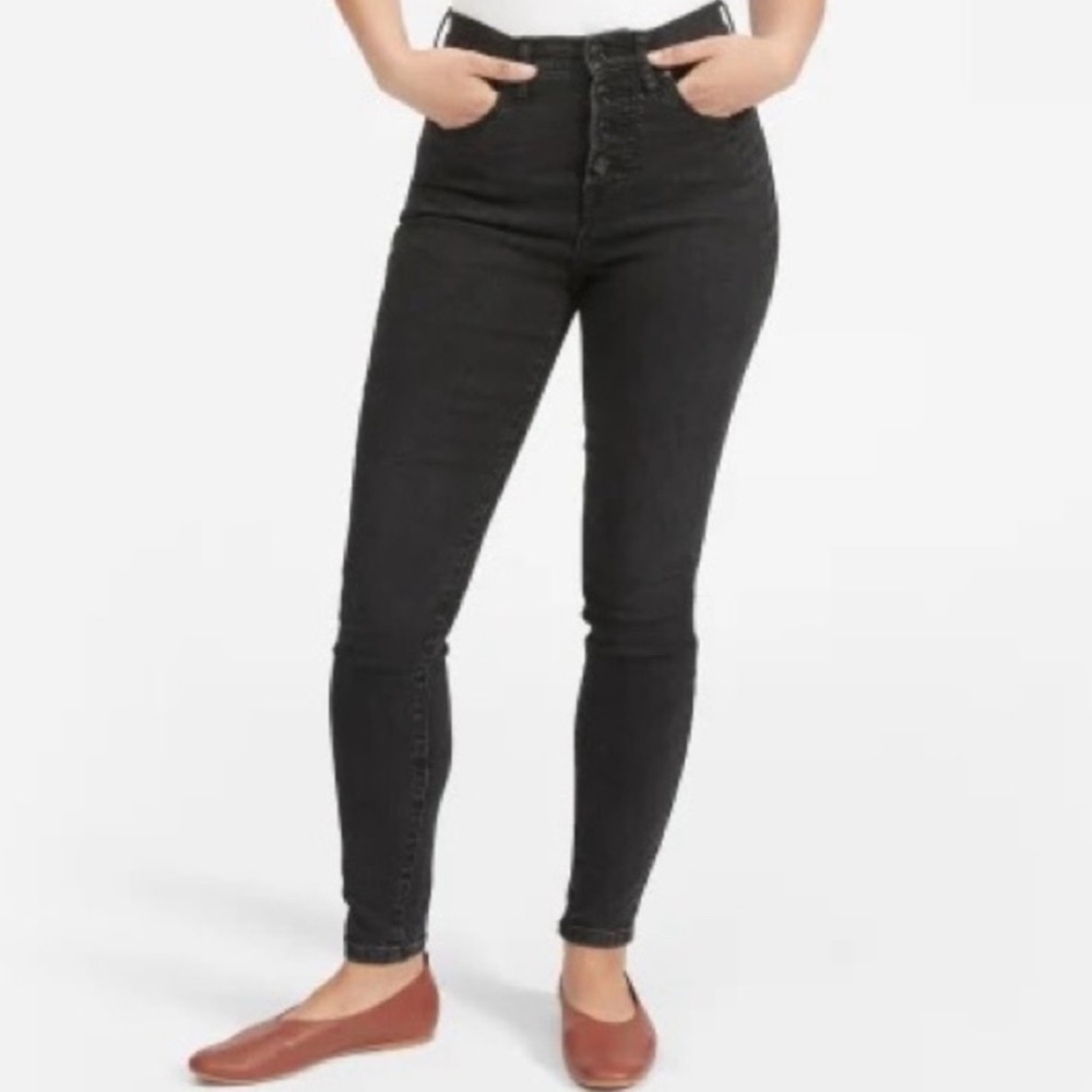 NEW EVERLANE The High-Rise Skinny Button-Fly Jean in Washed Black Size‎ 35 Ankle